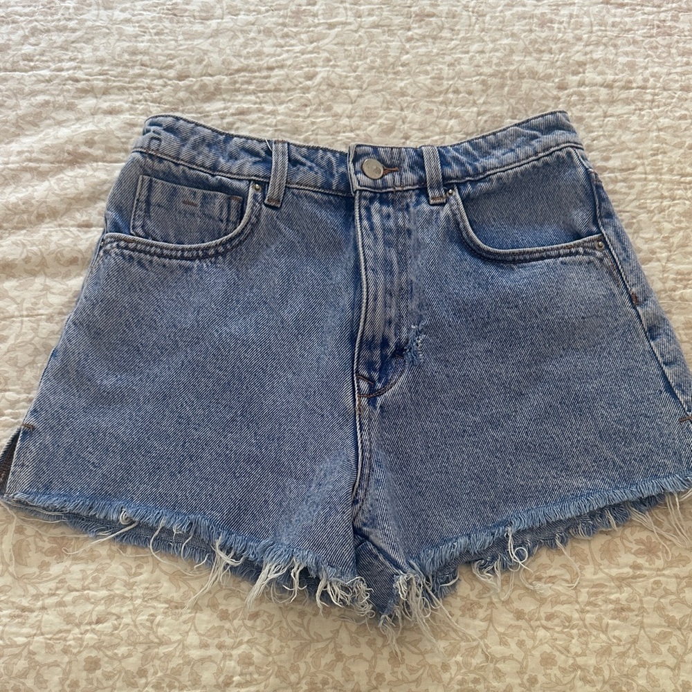 Zara Blue Jean Shorts with Frayed Hem